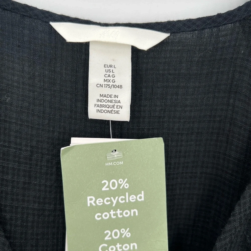 H&M Black Woven V Neck Balloon Sleeve Flared Skirt Mini Dress - Picture 5 of 8